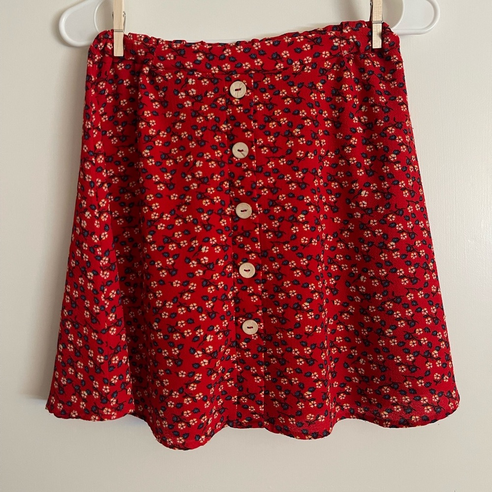 Good Luck Gem red floral midi skirt
